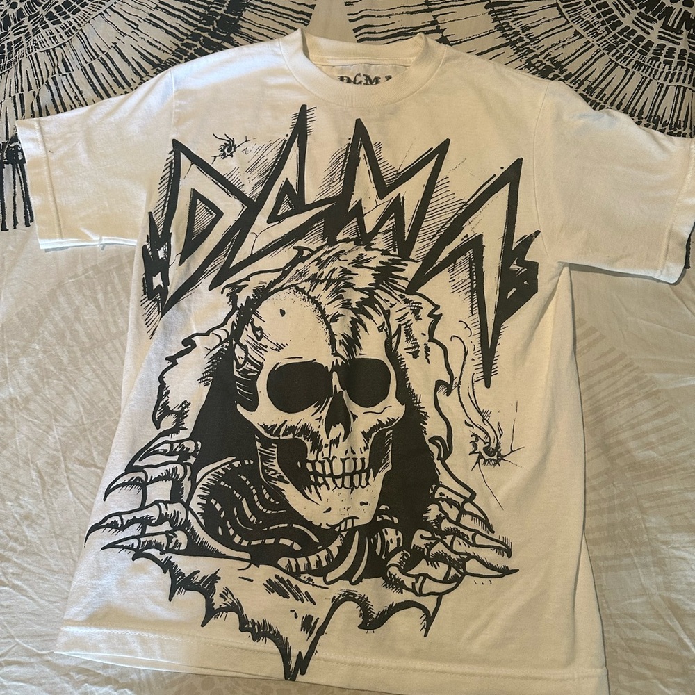 DCM White Graphic Tee with Skull Design